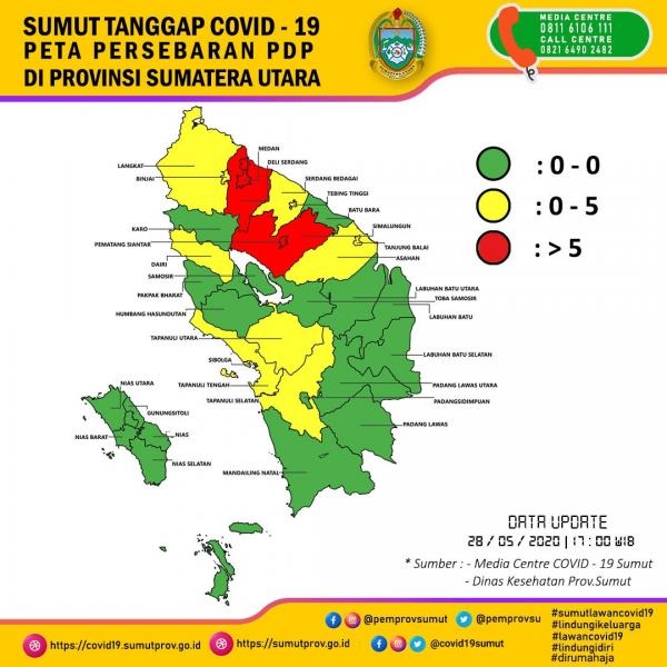 Peta Persebaran PDP di Provinsi Sumatera Utara 28 Mei 2020 